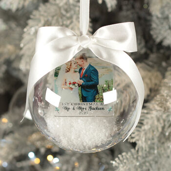 First Christmas Married Snowy Acrylic Christmas Bauble, 4 of 7