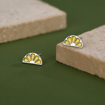 Sterling Silver Lemon Slice Stud Earrings, 3 of 11