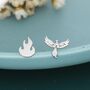 Mismatched Sterling Silver Phoenix And Fire Stud Earrings, thumbnail 1 of 11
