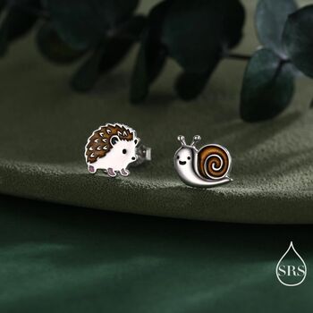 Mismatched Hedgehog And Snail Stud Earrings In Sterling Silver, 5 of 11
