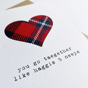 You Go Taegether Scottish Wedding Card With Real Tartan, 2 of 7