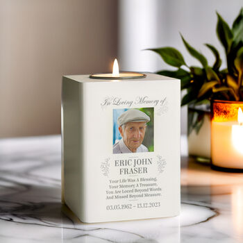 Personalised Memorial Photo Tea Light Holder – Wooden White, 2 of 5