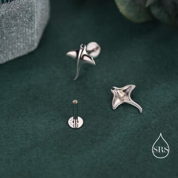 Sterling Silver Manta Ray Screw Back / Internally Threaded Flat Back / Stud Earrings, 6 of 12