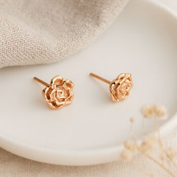 18ct Rose Gold Plated Sterling Silver Rose Stud Earrings – 7mm, 2 of 5