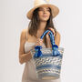 Blue Handwoven Straw Basket Bag, thumbnail 3 of 8