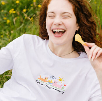 Crisps And Anxiety Embroidered T Shirt, 4 of 9