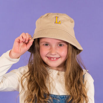 Children's Embroidered Varsity Initial Bucket Hat, 2 of 4