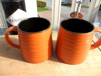 Set Of Two Reactive Glaze Brûlée In Pumpkin Orange And Chocolate Brown, 3 of 9