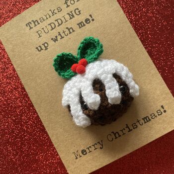 Pudding Crochet Christmas Card Handmade, 2 of 8