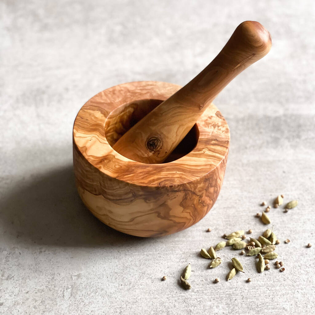 Solid Olive Wood Pestle And Mortar, 1 of 2