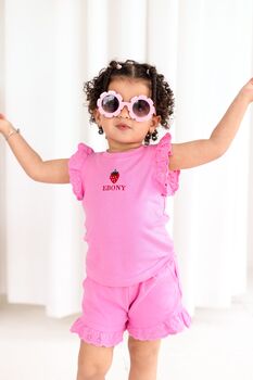 Personalised Strawberry Lace Trim T Shirt And Short Set, 6 of 8