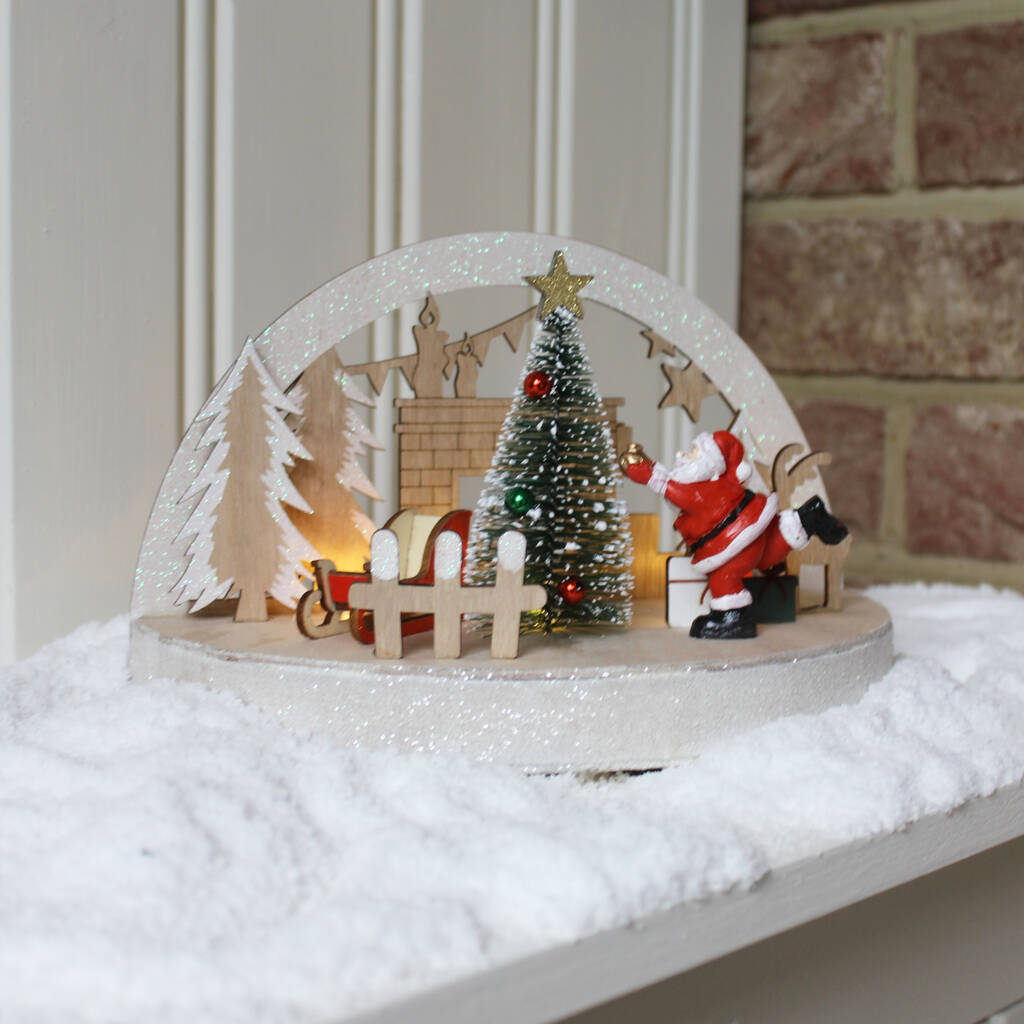 Wooden Santa Scene With LED 'S, 1 of 2