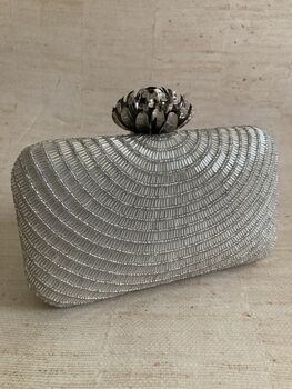 Silver Lotus Clasp Rectangular Clutch Bag, 8 of 11