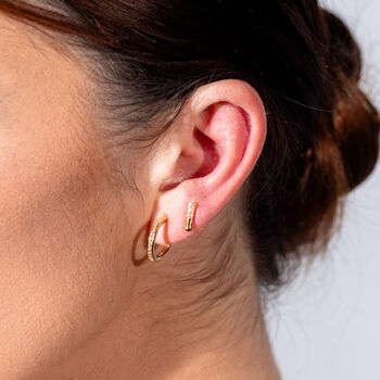 Designer Mini Skinny Drop Studs In 18ct Gold Vermeil, 2 of 3