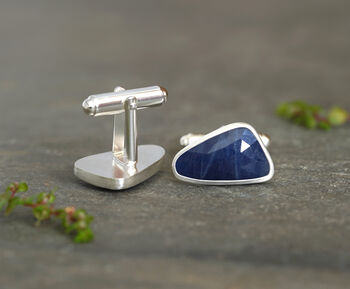 17ct Triangular Sapphire Cufflinks In Sterling Silver, 2 of 2
