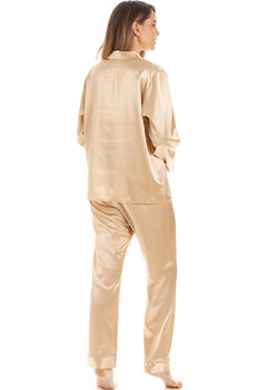 British Made Gold Satin Long Sleeved Pyjama Set, 5 of 5