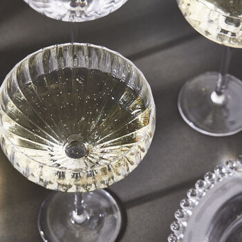 Set Of Four Ribbed Glass Champagne Saucers, 4 of 9