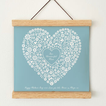 Personalised Mothers Day Floral Heart Oak Wall Hanging, 5 of 8