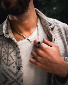 Men's Silver Black Quartz Gemstone Signet Ring, 11 of 12