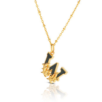 Gold Plated W Initial Necklace With Green Marble, 2 of 6