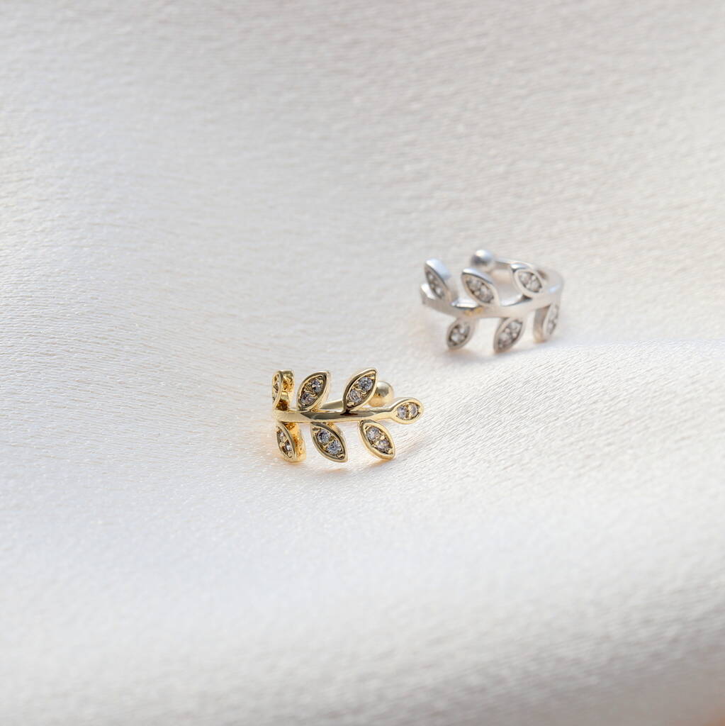 Crystal Leaf Single Ear Cuff By Attic