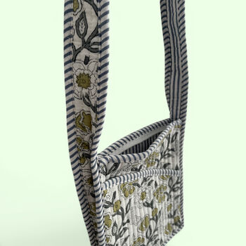 Mini Cross Body Bag | Grey And White Block Print Floral, 3 of 5