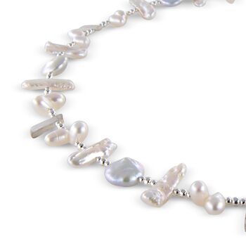 Cleo Modern Pearl Necklace With Sterling Silver Focal Beads, 6 of 12
