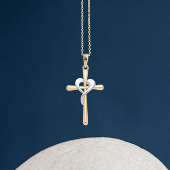 Mixed 9ct Gold Heart Cross Necklace, 2 of 11