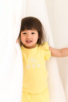 Personalised Embroidered Daisy Lace Trim T Shirt And Short Set, 8 of 12