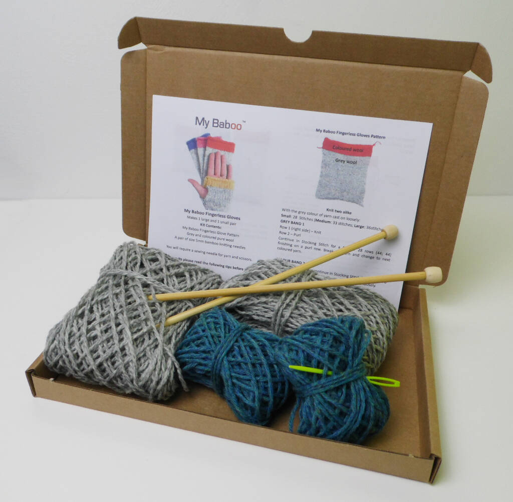 fingerless gloves knitting kit by my baboo