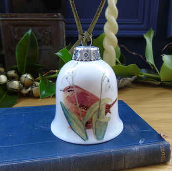 Wren And Snowdrops Bone China Bell Decoration, 5 of 7