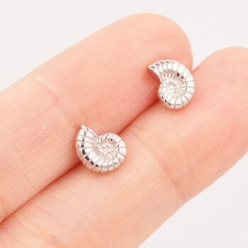Sterling Silver Ammonite Shell Stud Earrings, 4 of 11