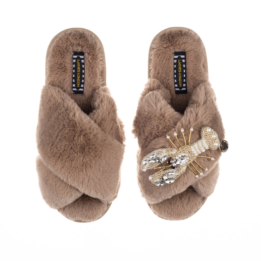 Classic Slippers With Artisan Gold Lobster Brooch, 1 of 6