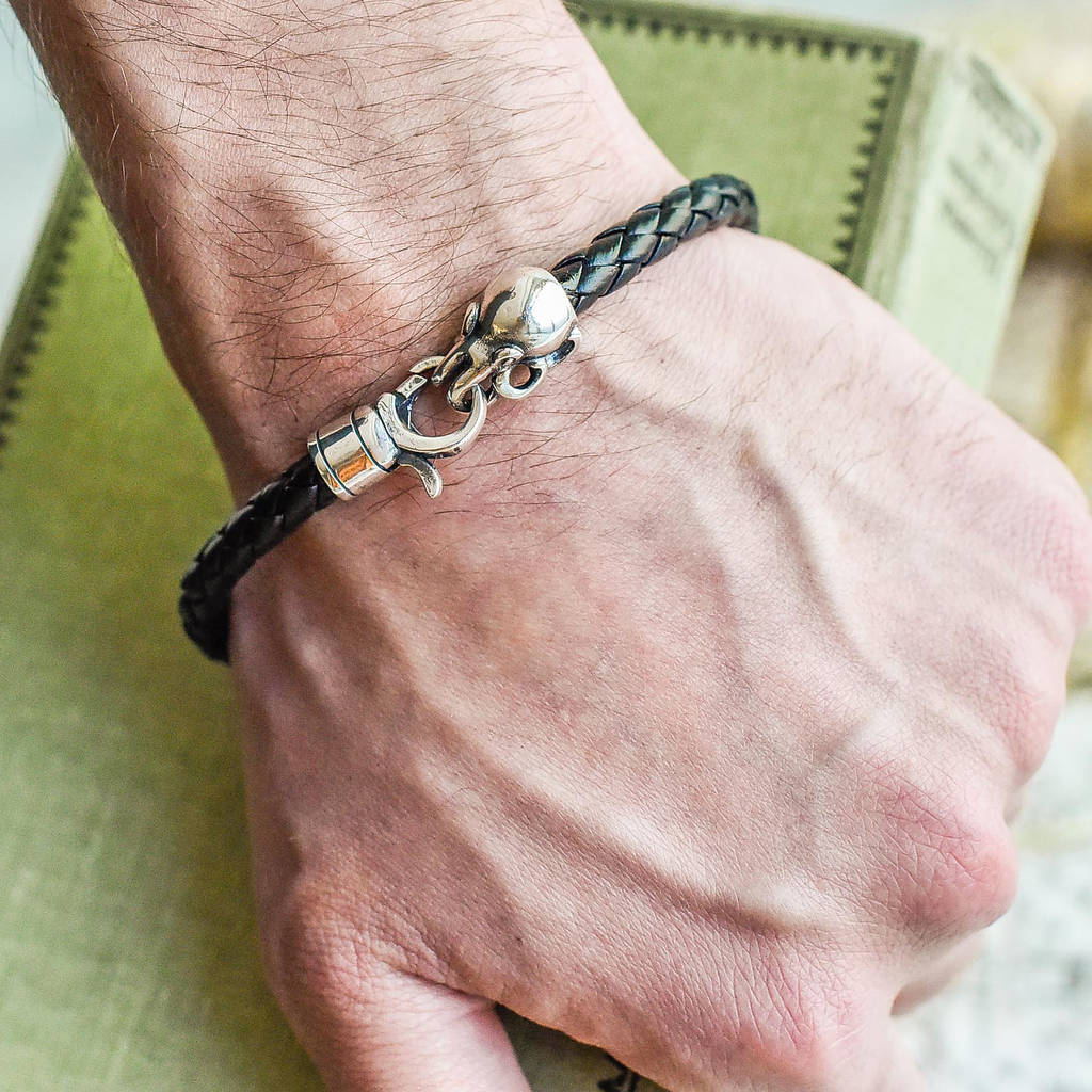 Sterling Silver And Leather Animal Clasp Bracelets By Hurleyburley man