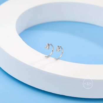 Cz Droplet Huggie Hoop Earrings In Sterling Silver Two, 3 of 12