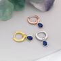 Sterling Silver Sapphire Blue Cz Droplet Hoop Earrings, thumbnail 2 of 12