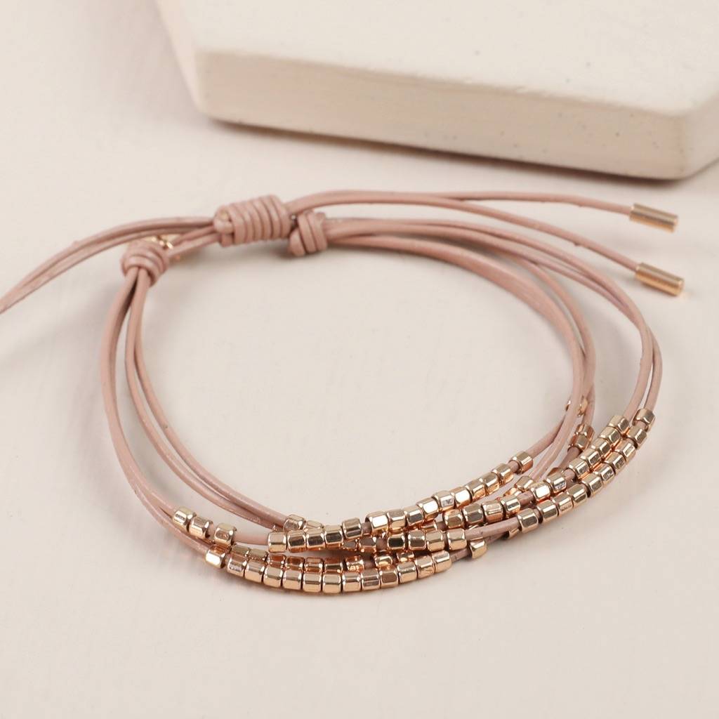 Layered Multi Strand Leather Beaded Bracelet By Lisa Angel