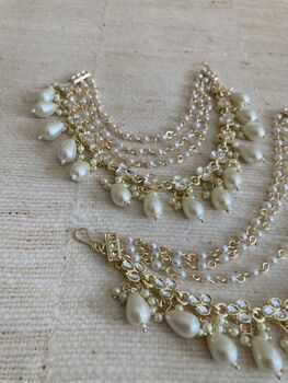 Gold Plated Pearl Indian Ear Chains, 2 of 5
