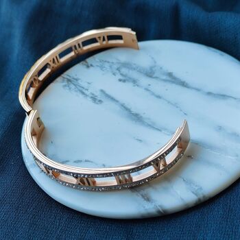 18ct Rose Gold Zircon Roman Number Cuff Bracelet, 3 of 5