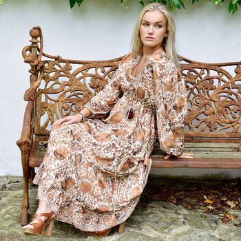 'Danica' Cream, Terracotta And Gold Floral Print Maxi Dress, 11 of 12