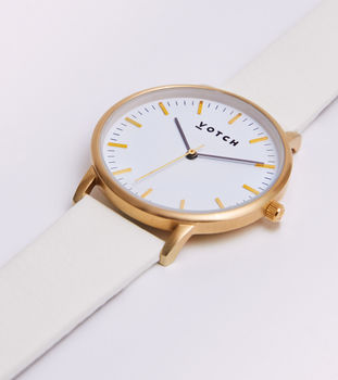 Off White And Gold Vegan Leather Watch, 2 of 3