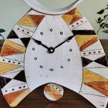Large Mantel Clock In Shades Of Yellow Triangle Motif, 3 of 9