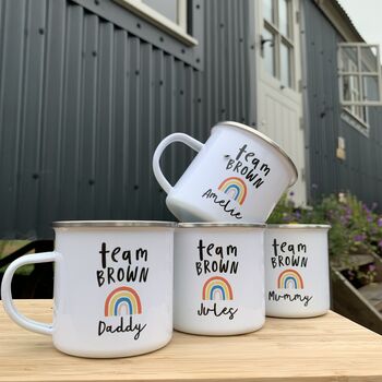 Team Enamel Mugs With Rainbow, For Family Or Work Team, 5 of 9