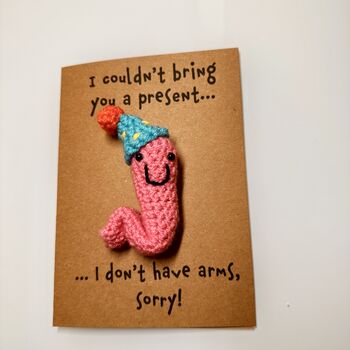 Funny Party Worm Crochet Birthday Card Handmade, 4 of 10