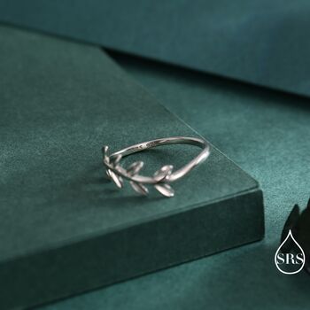 Sterling Silver Olive Branch Leaf Ring, 3 of 12