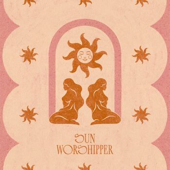Sun Worshipper, Pink, Celestial Bohemian Sun Art Poster, 3 of 3