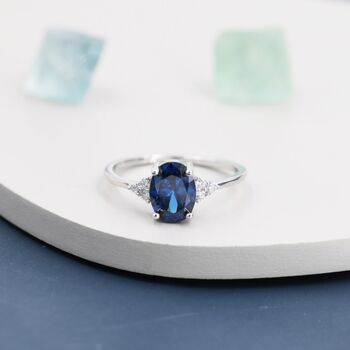 Oval Sapphire Cz Ring In Sterling Silver, 4 of 11