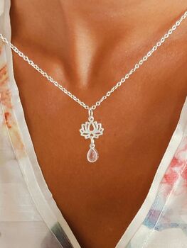 Lotus Pink Cubic Zirconia Sterling Silver Necklace, 4 of 9
