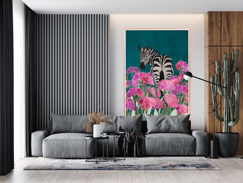 Zebra In A Field Of Pink Flowers Wall Art Print, 3 of 4