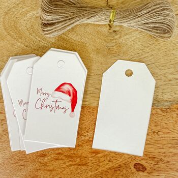 10 X Christmas Gift Tags Merry Christmas With Santa Hat, 2 of 3